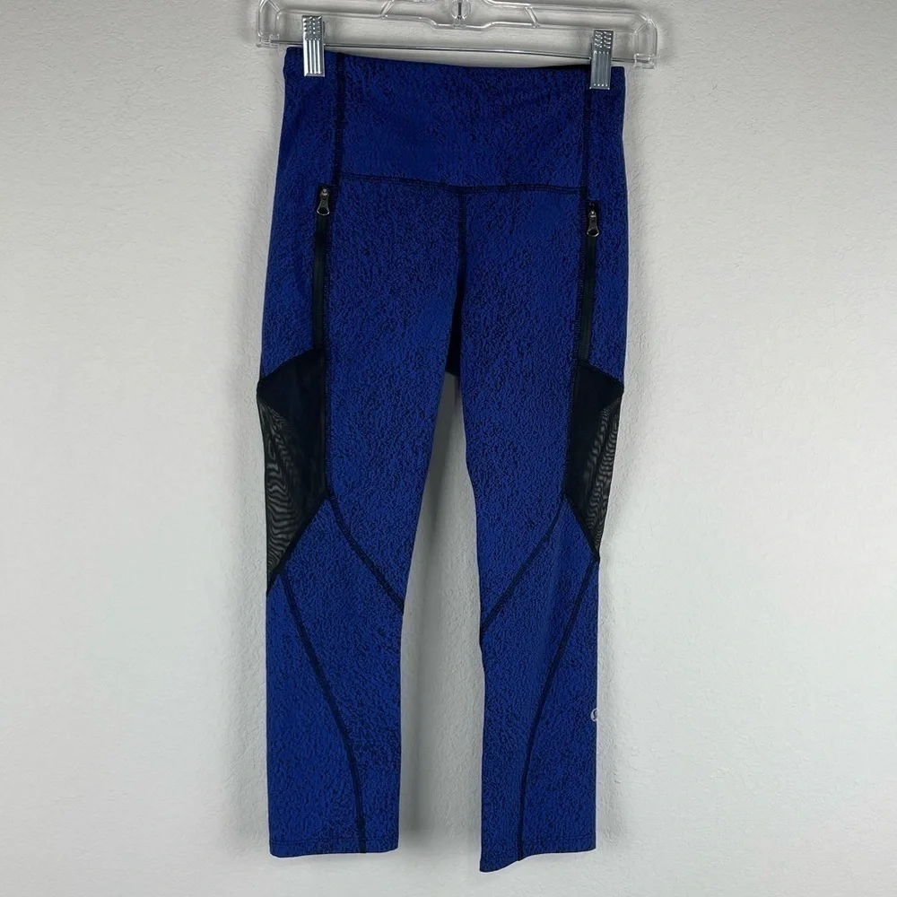 Lululemon Sapphire Blue Black Rush Hour 21” Crop Athletic Leggings Size 4
